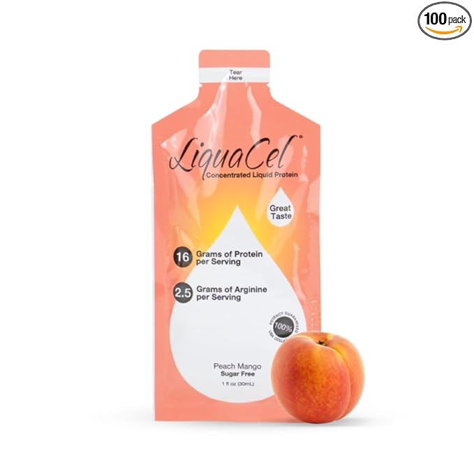 LiquaCel Concentrated Liquid Protein Peach Mango Flavor 16g Hydrolyzed Collagen Protein and 2.5g Arginine Per Single-Serving Packet Sugar &amp Gluten Free 1fl oz Packets 100ct Case