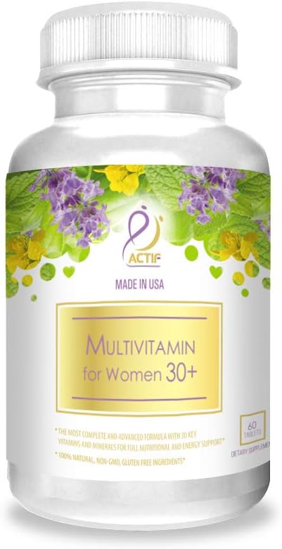 ACTIF Multivitamin for Women Age 30+ with 30 Organic Vitamins and Organic Herbs Non-GMO Made in USA 2-Month Supply