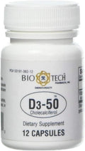 Bio-Tech Pharmacal D3-50 50000 IU 12 Capsules – All-Natural Supplement – Supports Bone &amp Immune Health – No Dairy Fish Gluten Peanut Shellfish &amp Soy