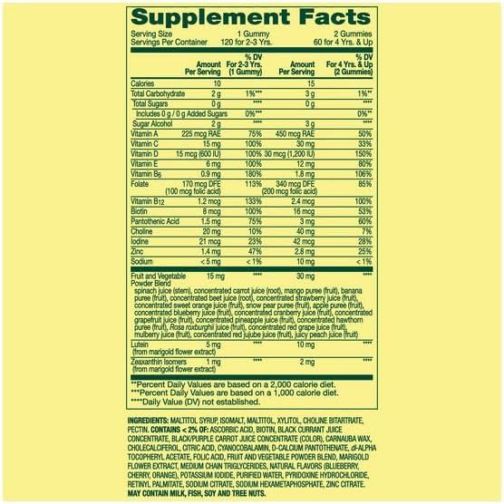 H4U Spring Valley Zero Sugar Kid’s Multi + Cognition + Eye Gummy Natural Fruit Flavors 120 Count