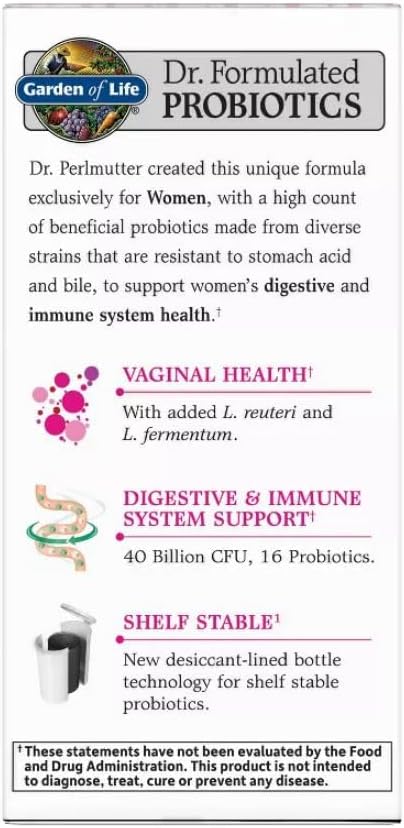 Garden of Life Dr. Formulated Women’s Daily Care Probiotics Vitamins for Digestive Gut Health and Immune Support 30 Count