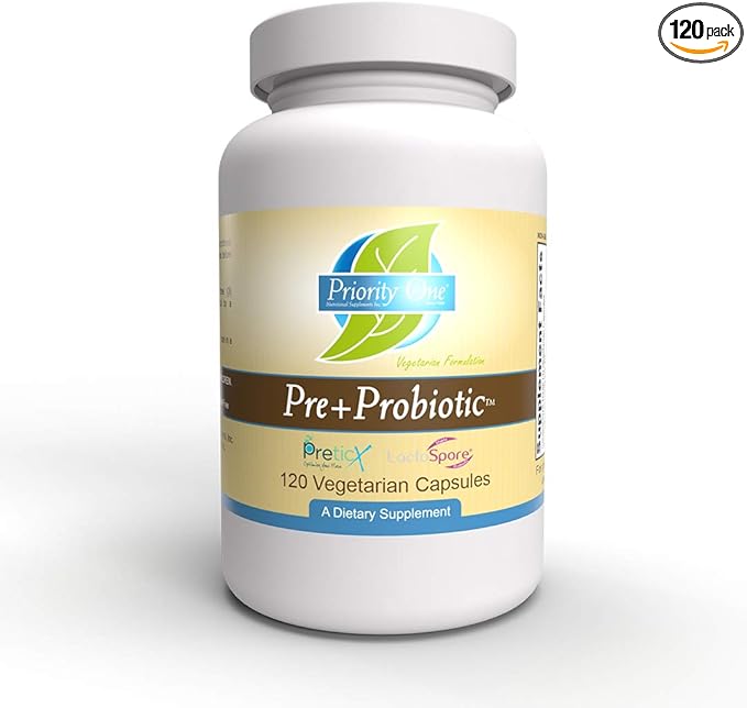 Priority One Vitamins Pre+Probiotic 120 Vegetarian Capsules - Support for Healthy Gut Microflora* Clinical Strength