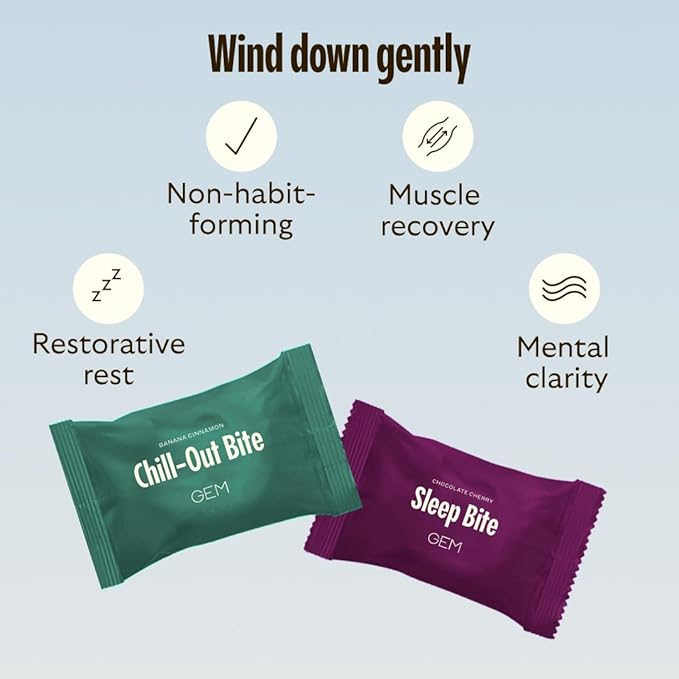 GEM Total Relaxation Bundle – Calm &amp Sleep Bites for Natural Stress Relief and Sleep Support | Magnesium L-Theanine Lemon Balm &amp Valerian Root | Non-Habit Forming Vegan No Added Sugar