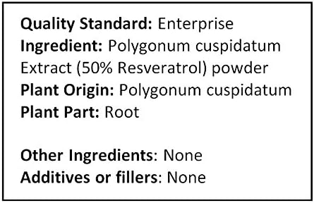 Pure Resveratrol Powder Standardized 50% Extracted from Polygonum Cuspidatum Root (100 Grams (3.52 oz))
