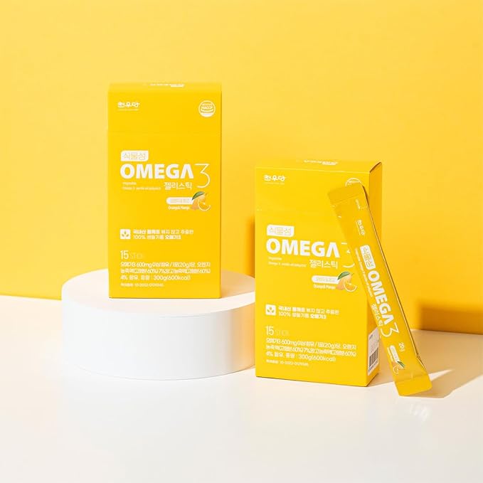 Chunwoodang Plant-Based Omega-3 Jelly Stick with Korean Perilla Oil (0.7 oz x 15 Sticks) (0.7 oz x 15 Sticks Orange&ampMango)