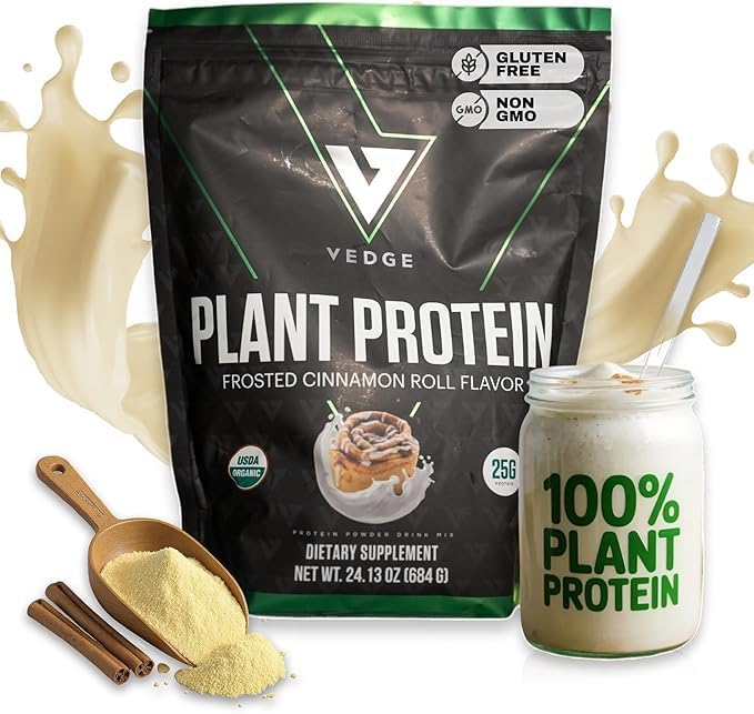 VEDGE Vegan Protein Powder - Plant Protein Powder with Pea Pumpkin &amp Sunflower - USDA Organic Amino Acids Dairy Free Gluten Free Soy Free Keto Non GMO Smooth Texture - Cinnamon - 20 Servin