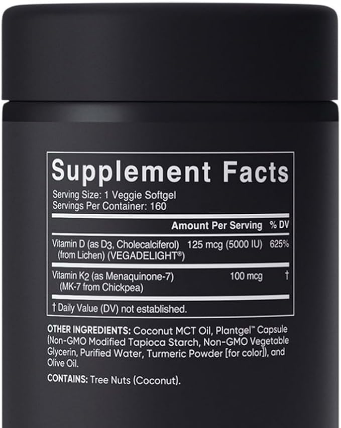 GOOFY TURTLE Sports Vitamin D3 K2 with 5000iu of Plant-Based D3 &amp 100mcg of Vitamin K2 as MK-7 Non-GMO Verified &amp Vegan Certified - 160 Liquid Softgels