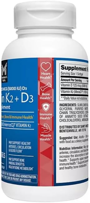Vitamin K2 + D3 125 mcg (5000 IU) Softgels 150 ct.