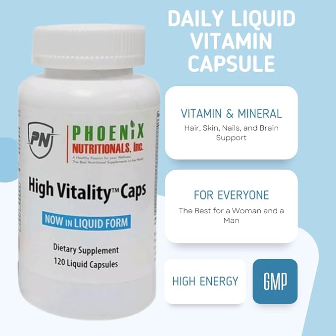 High Vitality Multivitamin and Mineral Full Spectrum Gel Easy Swallow Caps Absorption Potency Liquid Essential Nutrient Hair Skin Nails Adrenal Brain Support Blend 120.0 Count
