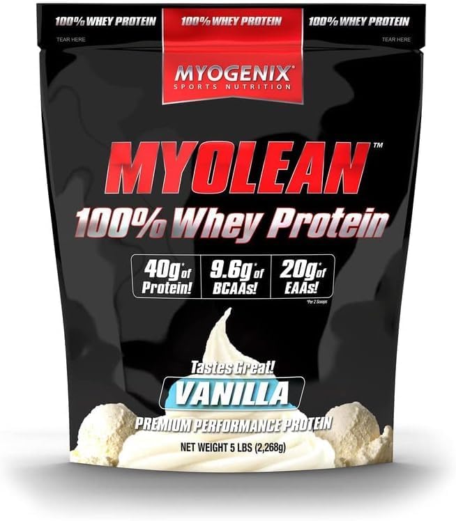Myogenix Myolean – 100% Whey Protein Powder – 40g Protein per Serving – Low Carb – Ideal for Smoothies Meal Replacement Shakes Pre Workout &amp Post Workout Shakes – Vanilla (5lbs)