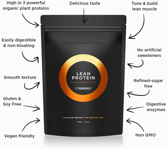Tropeaka Plant Based Lean Protein Powder for Smoothies &amp Shakes - Chocolate - Vegan Protein for Men &amp Women Gluten Free Dairy Free Non-GMO 17.6oz (20 Servings)