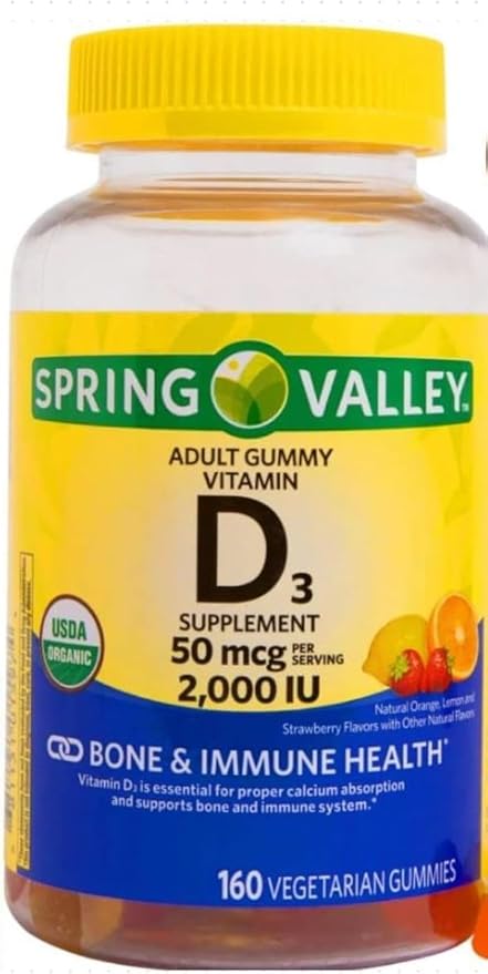 Spring Valley Vegetarian Vitamin D3 Gummies 2000 IU 50 mcg 160 Ct+ VSL Sticker
