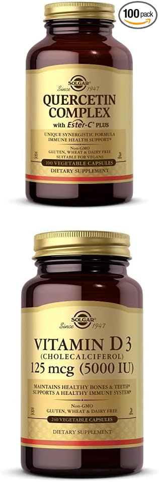 Solgar Quercetin Complex with Ester-C Plus 100 Vegetable Capsules - 50 Servings - Immune Health Vitamin D3 (Cholecalciferol) 125 mcg (5000 IU) Vegetable Capsules - 240 Count