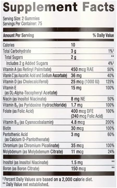 Equate Adult Multivitamin Gummies for Immune Support Mixed Berry Orange &amp Peach Flavors 150 Count