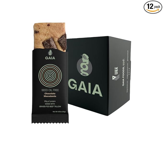 Gaia Foods Protein Bar Chocolate Macadamia Protein Bar Pack of 12 Protein Bars | 20g of Protein | Seed Oil Free | Soy Free | High Protein