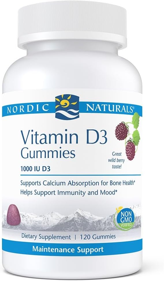 Nordic Naturals Pro Vitamin D3 Gummies Wild Berry - 120 Gummies - 1000 IU Vitamin D3 - Great Taste - Healthy Bones Mood &amp Immune System Function - Non-GMO - 120 Servings
