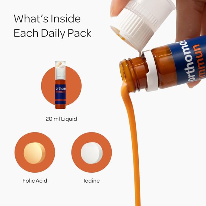 Orthomol Immun Immune Support Supplement Daily Immune System Booster Vitamins A B C D E Zinc Selenium &amp Iodine 30-Day Supply of Tablets &amp Drinkable Vials