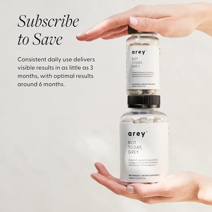 Arey Not Today Grey Daily Hair Supplement for Women &amp Men | Slows Grey Hair Growth in 3–6 Months | Support for Thicker Healthier Hair | Biotin B + D Vitamins | Vegan &amp Gluten-Free (3 Months