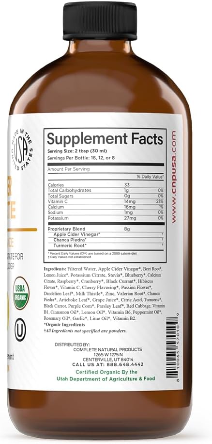 Gallbladder Complete Stone Breaker Liquid 8oz - Organic Gallbladder Support Formula Apple Cider Vinegar with Turmeric Lemon Hibiscus Chanca Piedra Sludge Cleanse Aid Fast Absorbing Made USA Herbal