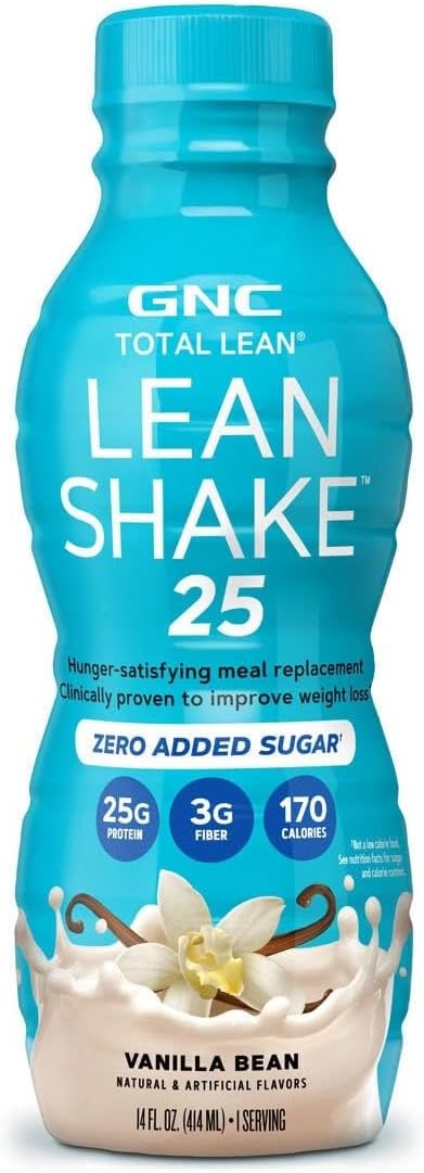 GNC Lean Shake 25 Protein Shake Clinically Proven Weight Management Meal Replacement 25g Protein with Zero Added Sugar Ready To Drink Vanilla Bean Pack of 12