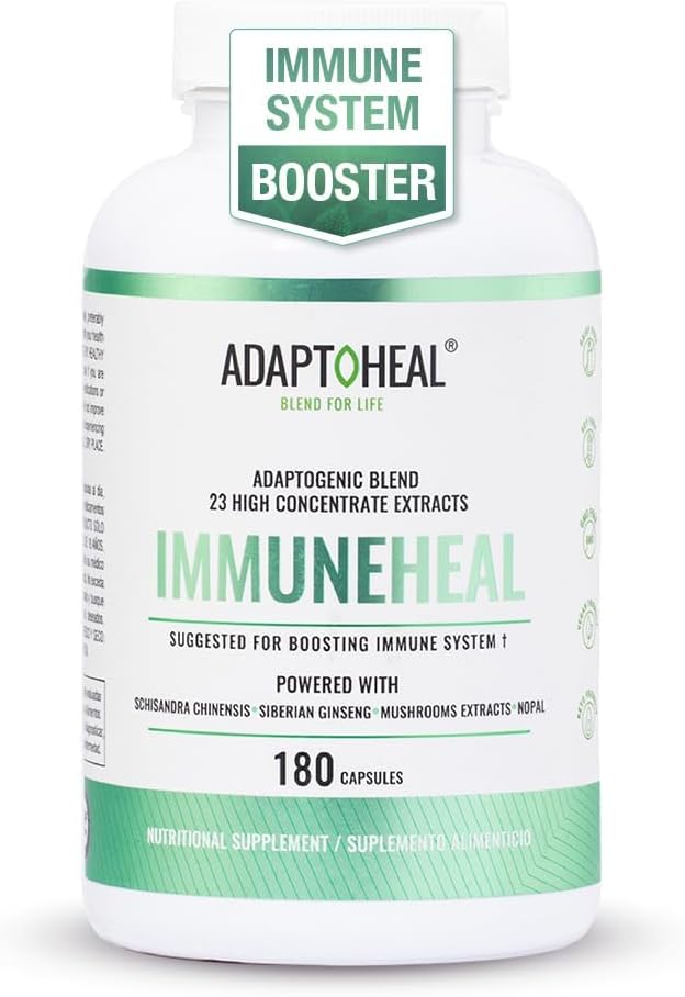 ADAPTOHEAL Immuneheal – Adaptogen Immune System Booster Supplement with Schisandra Chinensis Ginseng and Mushroom Extract (180 Capsules)