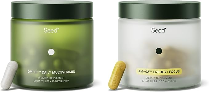 Seed DM-02 Daily Multivitamin &amp AM-02 Energy + Focus Bundle - Multivitamin and Nootropic Supplement for Women and Men - Vegan - 30-Day Supply
