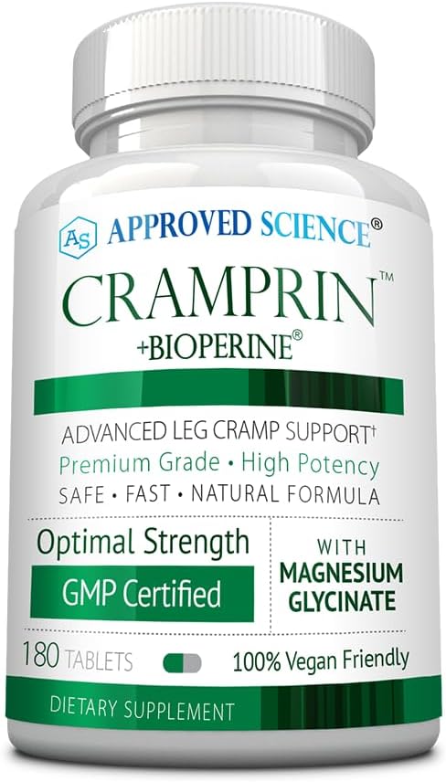 Approved Science Cramprin - High Absorption Magnesium Vitamin B Complex BioPerine - Muscle Cramps - 3 Month Supply - 180 Tablets - Vegan