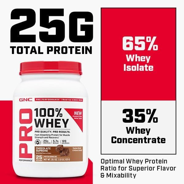 GNC Pro Performance 100% Whey Protein Powder 2.0 Fast Absorbing for Muscle Strength and Recovery Cookies and Cream 25 Servings