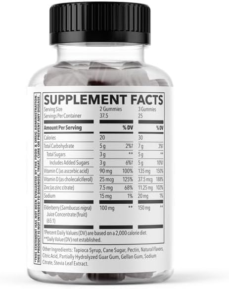 LifeSeasons Clinical Immunity - Elderberry Gummies - Supports a Healthy Immune System - 25 Elderberries Per Gummy - Maltodextrin-Free - Vitamin C Vitamin D3 Zinc &amp Elderberry Extract - 75 Gummie