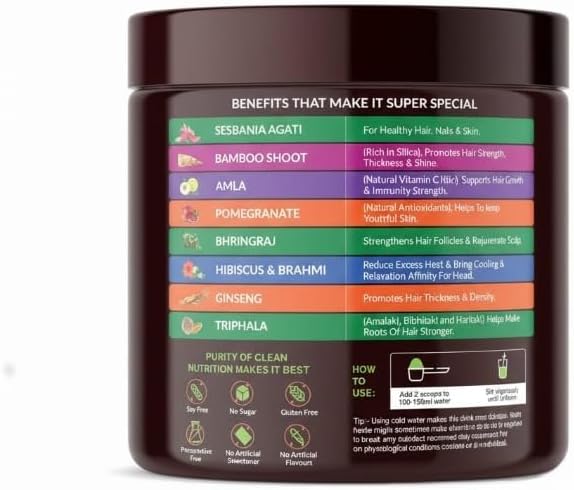 Natural Plant Biotin (10000+ mcg Sesbania Agati Bamboo Shoot Triphala Amla Herbs &amp More) powder For Stronger Hair Healthier Skin &amp Better Nails with Natural Sesbania Grandiflora extract.