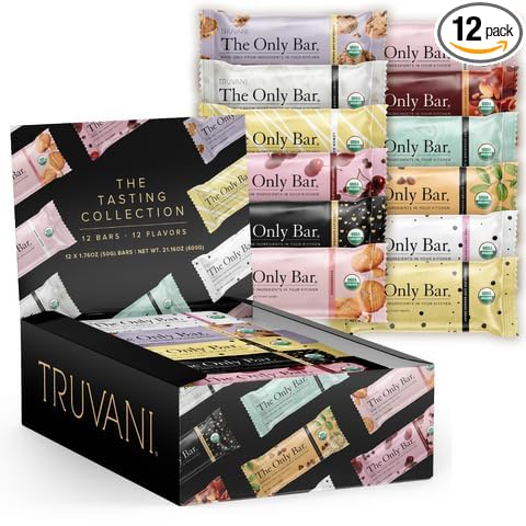 Truvani Plant Based Snack Bars | Variety 12 Pack | 5-8g Protein | USDA Organic and Vegan | The Only Bar | Dairy Soy and Gluten Free | Individually Wrapped