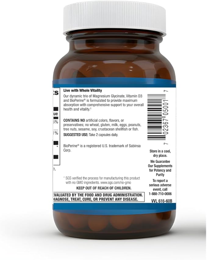 Magnesium Glycinate 300mg with Vitamin D3 1000 IU – High Absorption Supplement for Sleep Muscle Recovery &amp Bone Health – Non-GMO Vegetarian Capsules