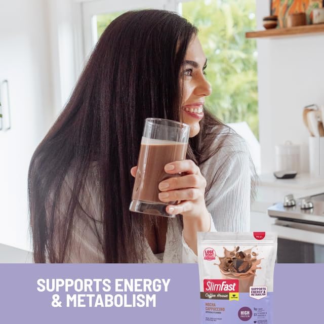 Bundle SlimFast High Protein Meal Replacement Powder Caffeine Mocha Cappuccino 21 Servings + Protein Shake Mocha Latte- 20g Protein Meal Replacement Shake Ready to Drink 11 Fl Oz (Pack of 12)