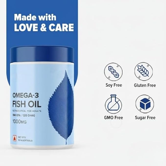 Omega 3 Fish Oil 1000mg (180 EPA 120 DHA) 50 softgelsNatural Nutrition Supplement for Muscle Heart &amp Skin