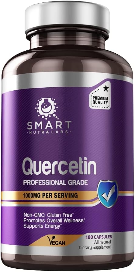 Smart Nutra Labs Quercetin 1000mg- 180 Vegan Capsules 100% Pure Quercetin Supplement- Non-GMO Gluten Free Third Party Tested