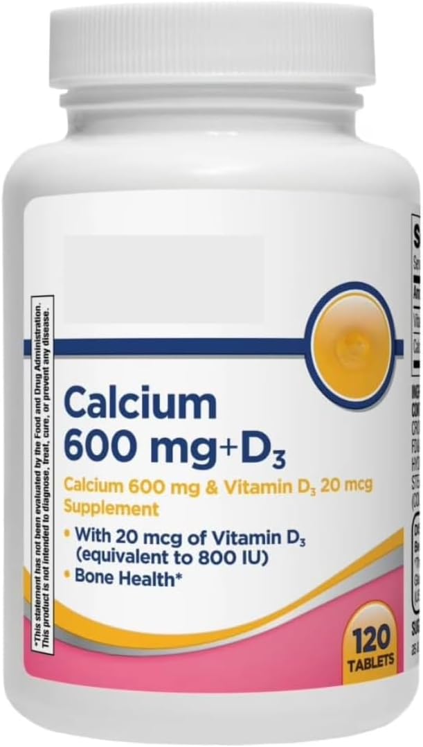 Calcium 600 mg + Vitamin D3 Daily Bone Support Bundle – Calcium Supplement with Vitamin D for Bone &amp Teeth Health Muscle Function &amp Immune Support 120