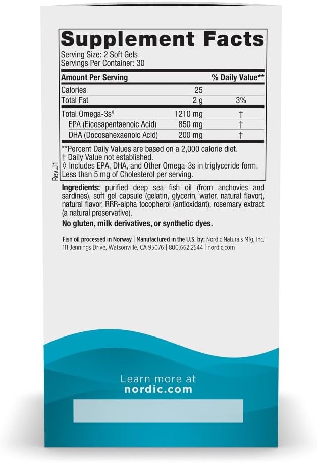 Nordic Naturals EPA Lemon - 60 Soft Gels - 1210 mg Omega-3 - High-Intensity EPA Formula for Positive Mood Heart Health &amp Healthy Immunity - 30 Servings