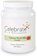 Celebrate Vitamins Calcium Plus - 500mg Calcium Citrate 333 IU Vitamin D3 &amp 34mg Magnesium for Post Bariatric Surgery - Gluten-Free &amp Sugar-Free - Cherry 270 Chewable Tablets