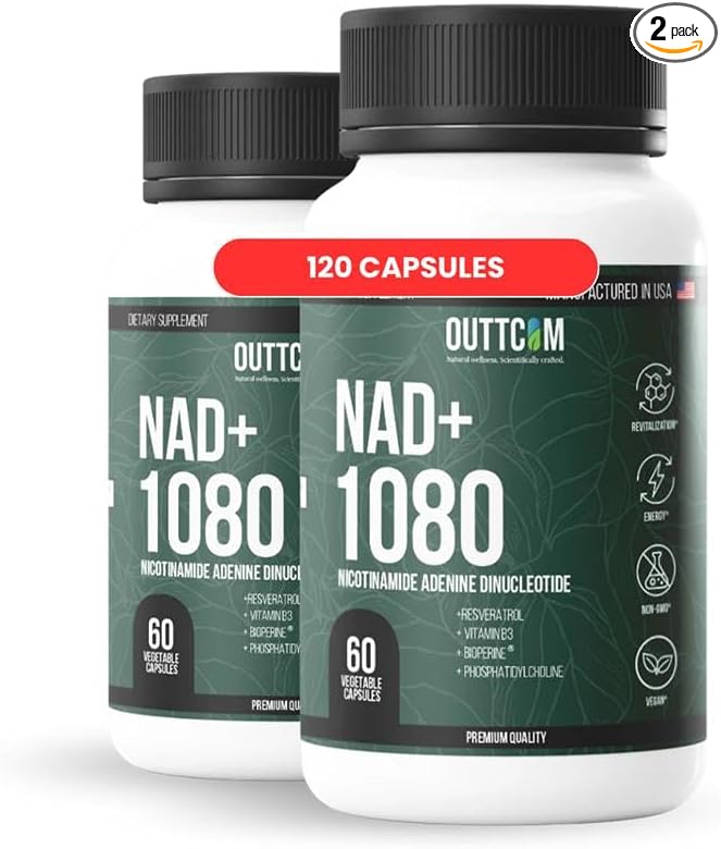 NAD+ Supplement w/Resveratrol B12 Phosphatidylcholine &amp Bioperine – 900mg NAD+ Capsule 60 Vegan Non-GMO Gluten-Free Capsules – Cellular Energy Bioavailability Liposomal Pack of 2
