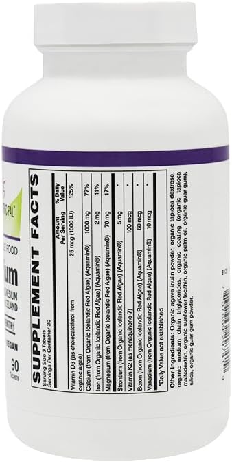 BariatricPal Calcium 1000 mg Tablets with Magnesium D3 and K2 - Certified Organic Whole Food &amp Certified Vegan! (90 Tablets)