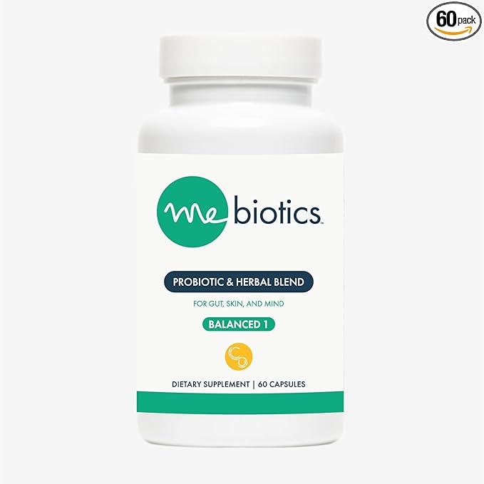 Microbiome Labs Mebiotics Probiotic &amp Herbal Supplement Balanced 1 - Bacillus Subtilis &amp Lemon Balm for Skin and Gut Health - Oral Probiotics to Support Gut Mind &amp Skin (60 Count)
