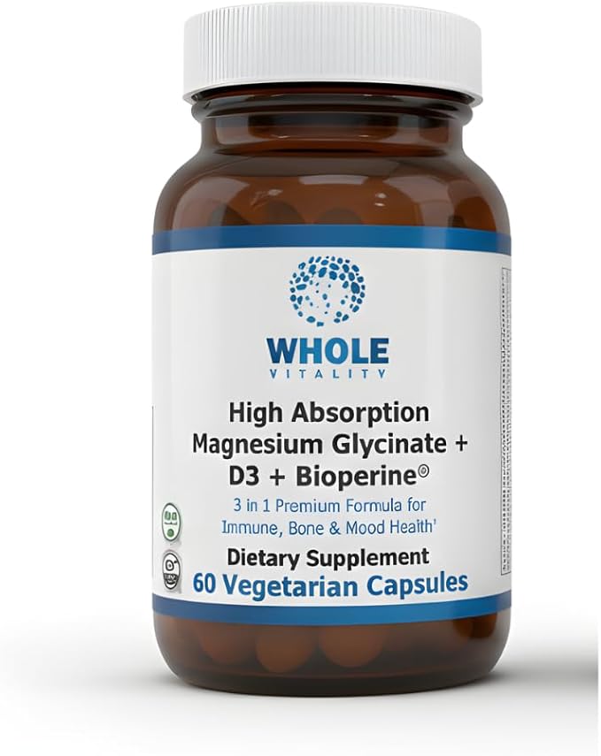 Magnesium Glycinate 300mg with Vitamin D3 1000 IU – High Absorption Supplement for Sleep Muscle Recovery &amp Bone Health – Non-GMO Vegetarian Capsules