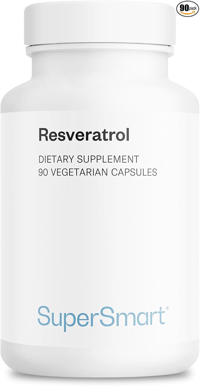 Supersmart - Resveratrol 40 mg Per Day - Organic Red Grapes Extract | Non-GMO &amp Gluten Free - 90 Vegetarian Capsules