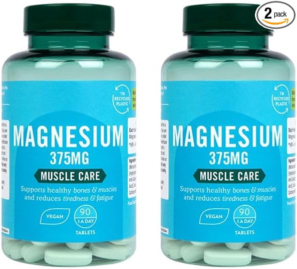 H and B Magnesium 375mg Muscle Care Tablets 90 Tablets Vegan (Pack of 2 Total 180 Tablets)