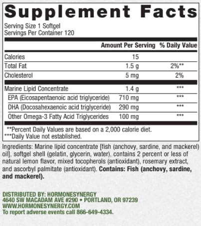 HormoneSynergy OmegaSynergy EPA-DHA 1000 mg. by Dr. RetzlerRx™ - Natural Lemon Flavor Triglyceride Form Helps Support Cardiovascular Musculoskeletal &amp Immune System Health* - 120 Softgels