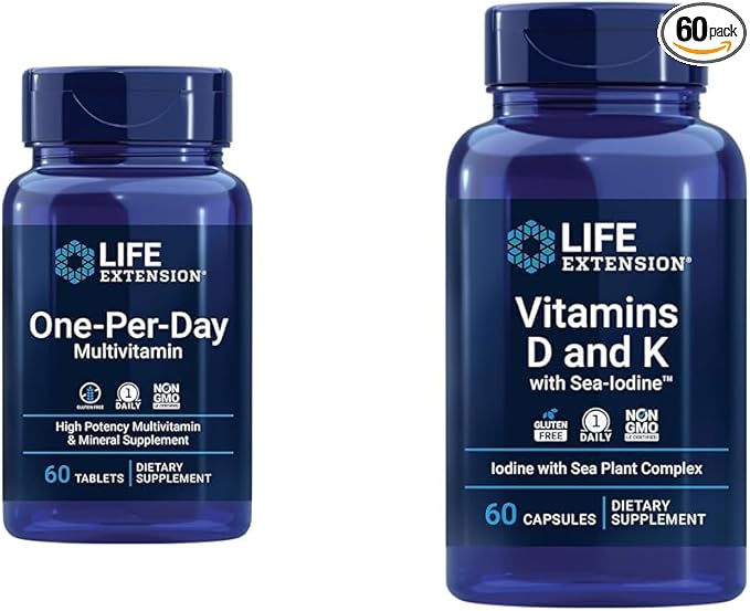 Life Extension One-Per-Day Multivitamin – Packed with Over 25 Vitamins Minerals &amp Plant Extracts &amp Vitamins D and K with Sea-Iodine Vitamin D3 Vitamin K1 and K2 Iodine
