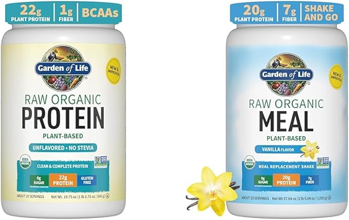 Garden of Life Organic Vegan Unflavored Protein Powder 22g Complete Plant Based Raw Protein &amp Vegan Protein Powder - Raw Organic Meal Replacement Shakes - Vanilla - Pea Protein