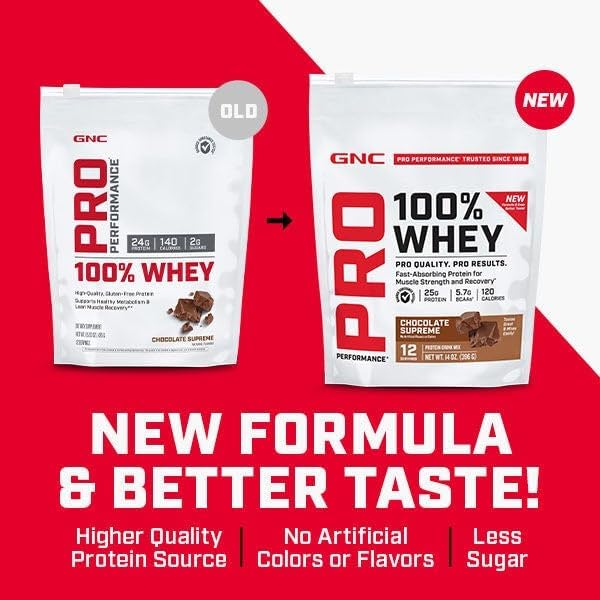 GNC Pro Performance 100% Whey Protein Powder 2.0 Fast Absorbing for Muscle Strength and Recovery Vanilla 12 Servings