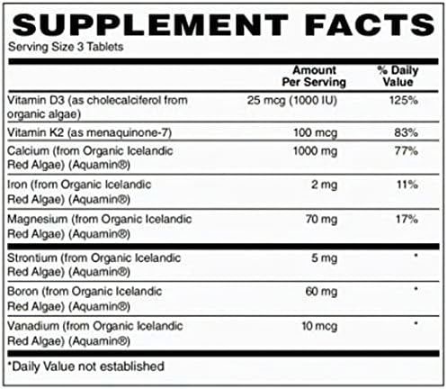 BariatricPal Calcium 1000 mg Tablets with Magnesium D3 and K2 - Certified Organic Whole Food &amp Certified Vegan! (90 Tablets)
