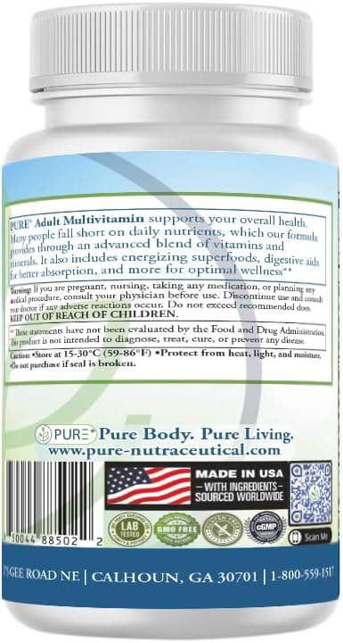 PURE® Adult Multivitamin Iron Free - 90 Vegetable Capsules 30 Servings - High Potency Daily Wellness with Energizing Superfoods B12 &amp Zinc - Digestive Enzymes for Superior Absorption - Made in U